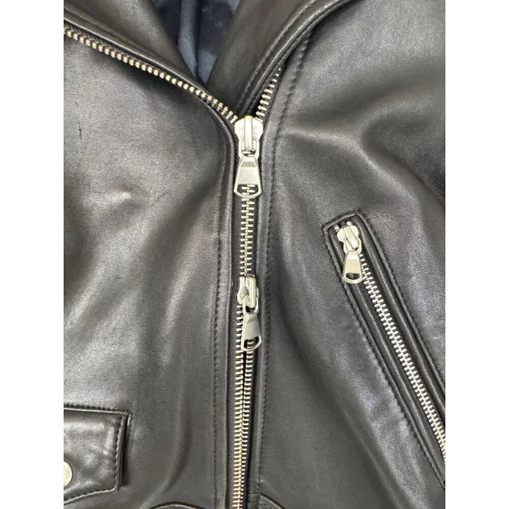 Topshop Black Genuine Leather Silver Hardware Relaxed Oversize Moto Jacket Sz 4